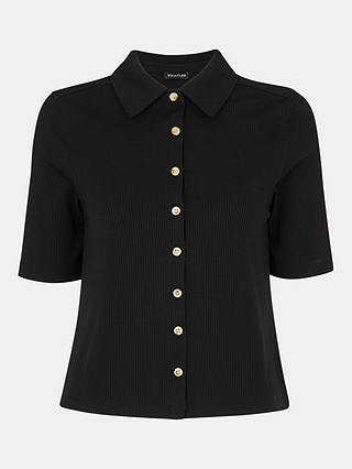 Whistles Grace Ribbed Polo Top, Black