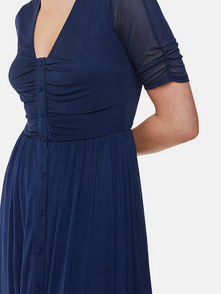 Whistles Anneliese Button Front Mesh Midi Dress, Navy