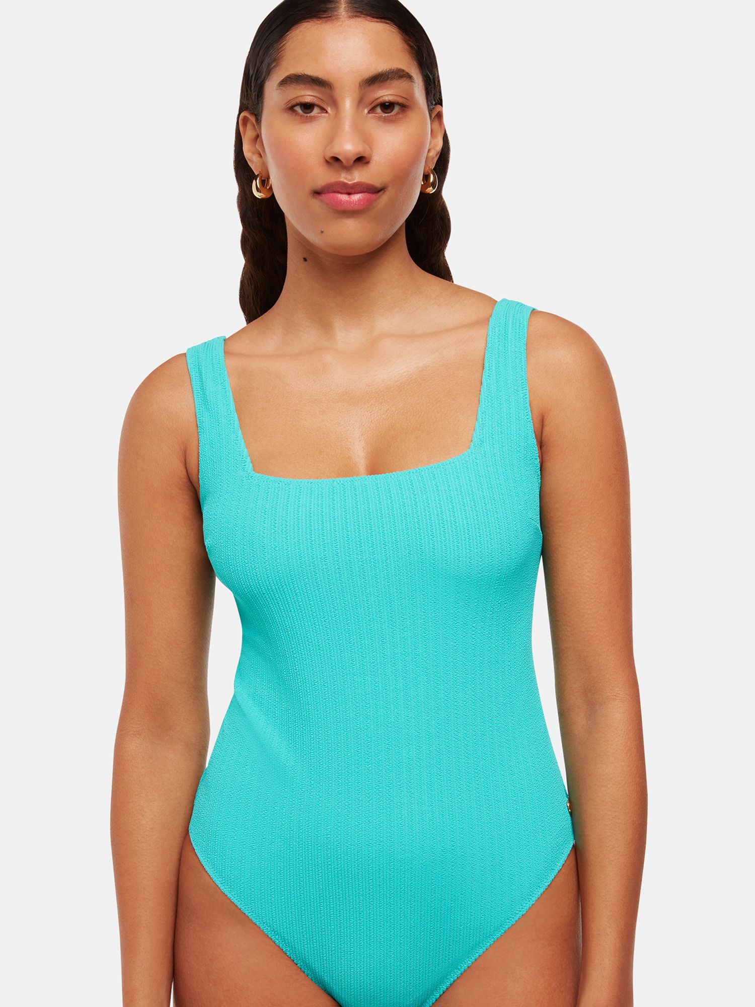 Whistles Textured Square Neck Swimsuit, Turquoise, 6