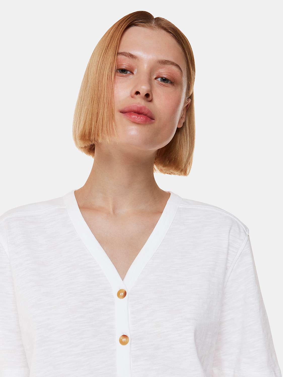 Buy Whistles Ella V Neck Button T-Shirt, White Online at johnlewis.com