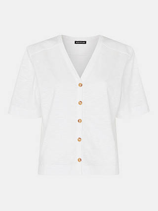 Whistles Ella V Neck Button T-Shirt, White