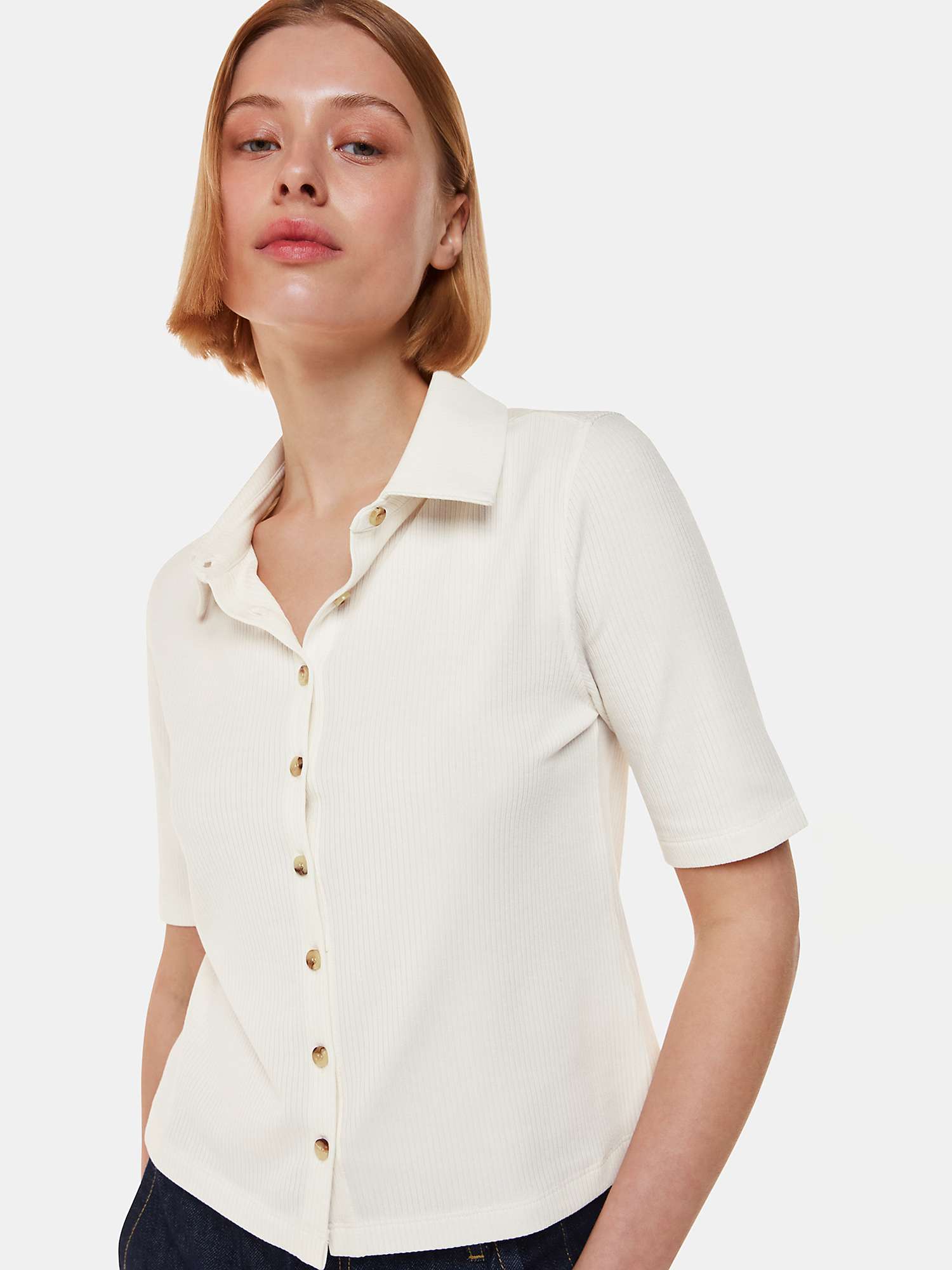 Buy Whistles Grace Ribbed Short Sleeve Shirt, Ivory Online at johnlewis.com