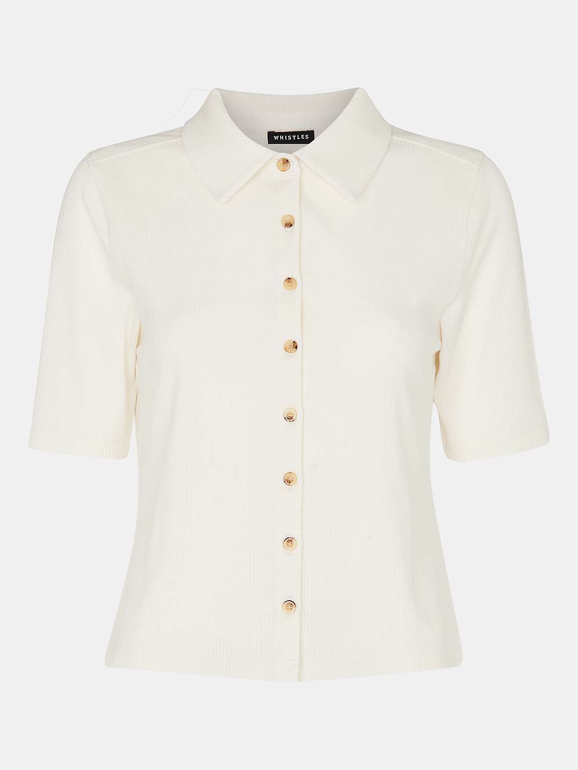 Buy Whistles Grace Ribbed Short Sleeve Shirt, Ivory Online at johnlewis.com