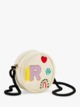 Stych Kids' Canvas Initial Fringe Embroidered Crossbody Bag, Off White