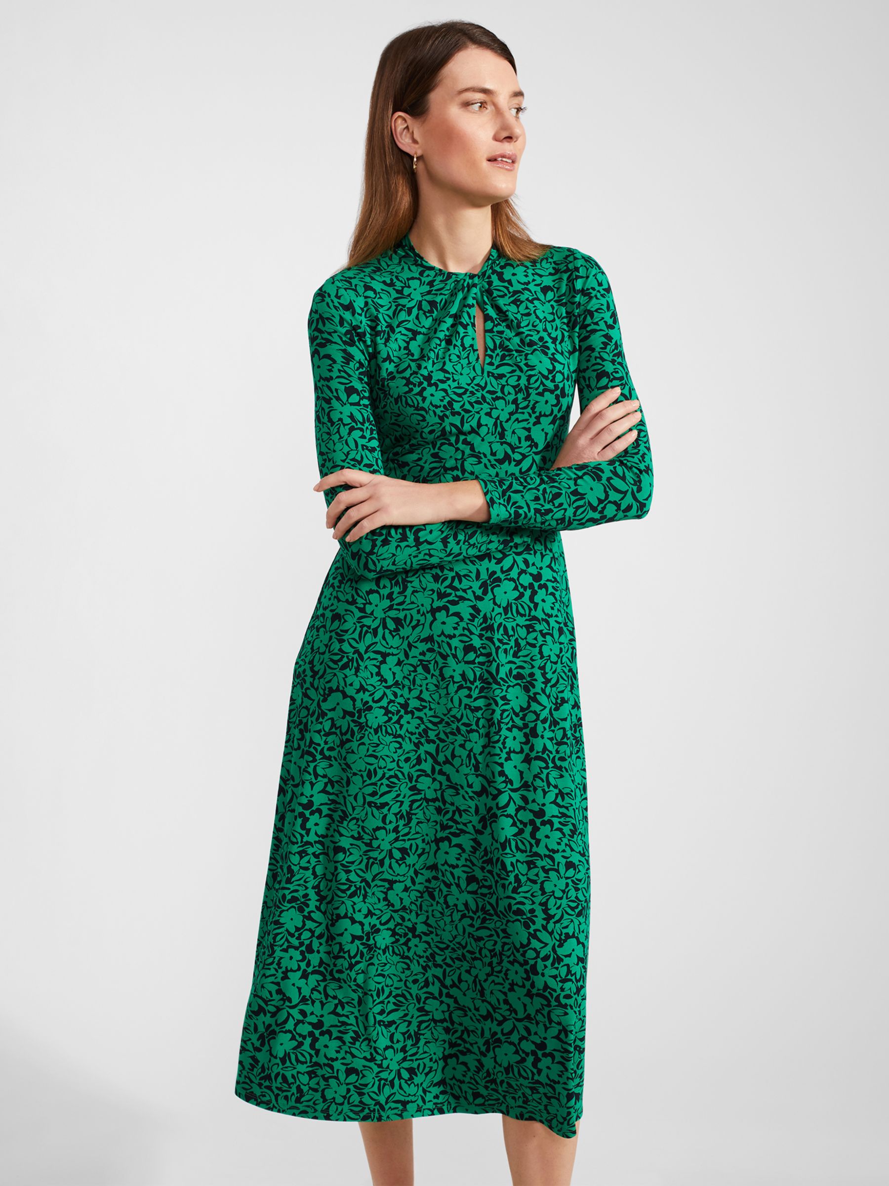 Buy Hobbs Yasmin Midi Floral Jersey Dress, Green/Navy Online at johnlewis.com