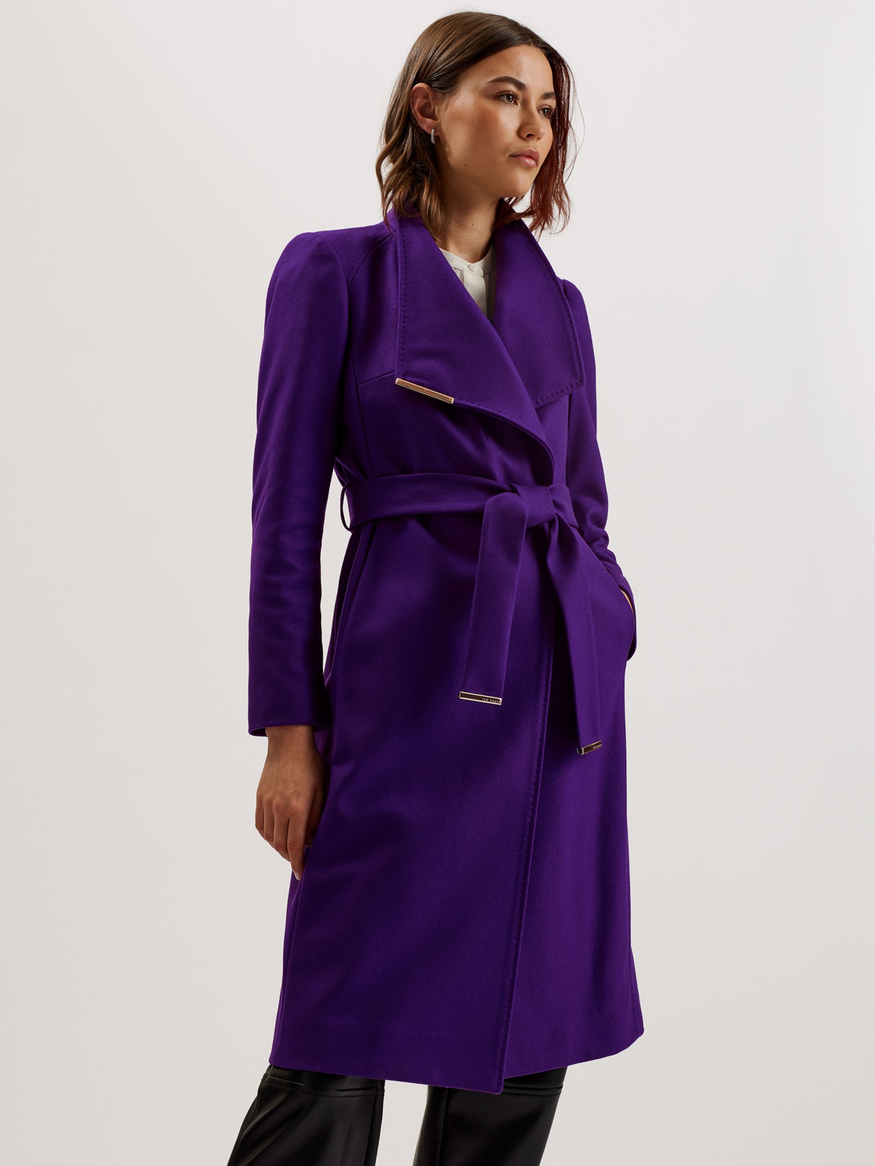 Ted Baker Rose Mid Length Wool Blend Wrap Coat, Purple, 6