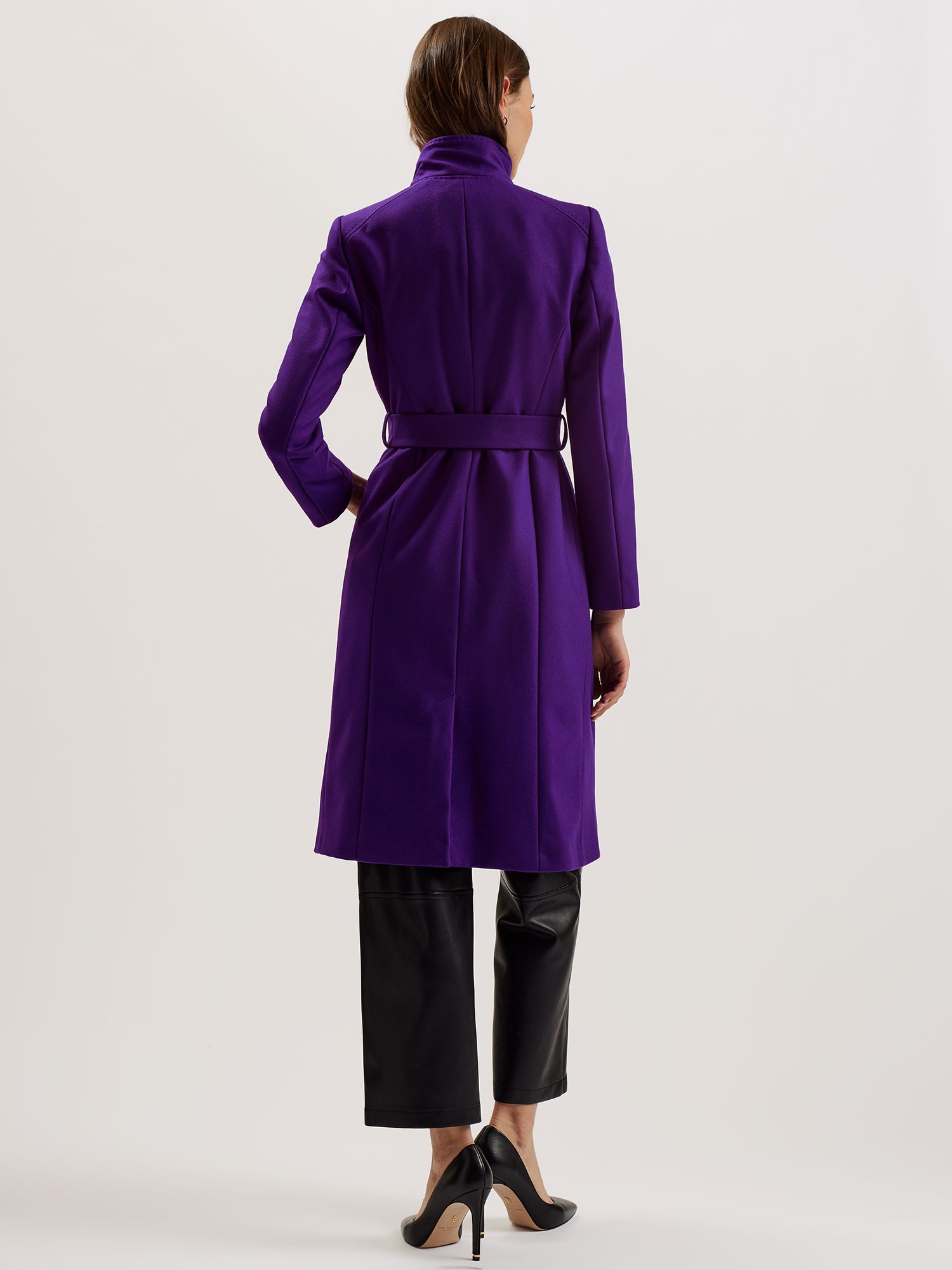 Ted Baker Rose Mid Length Wool Blend Wrap Coat, Purple, 6