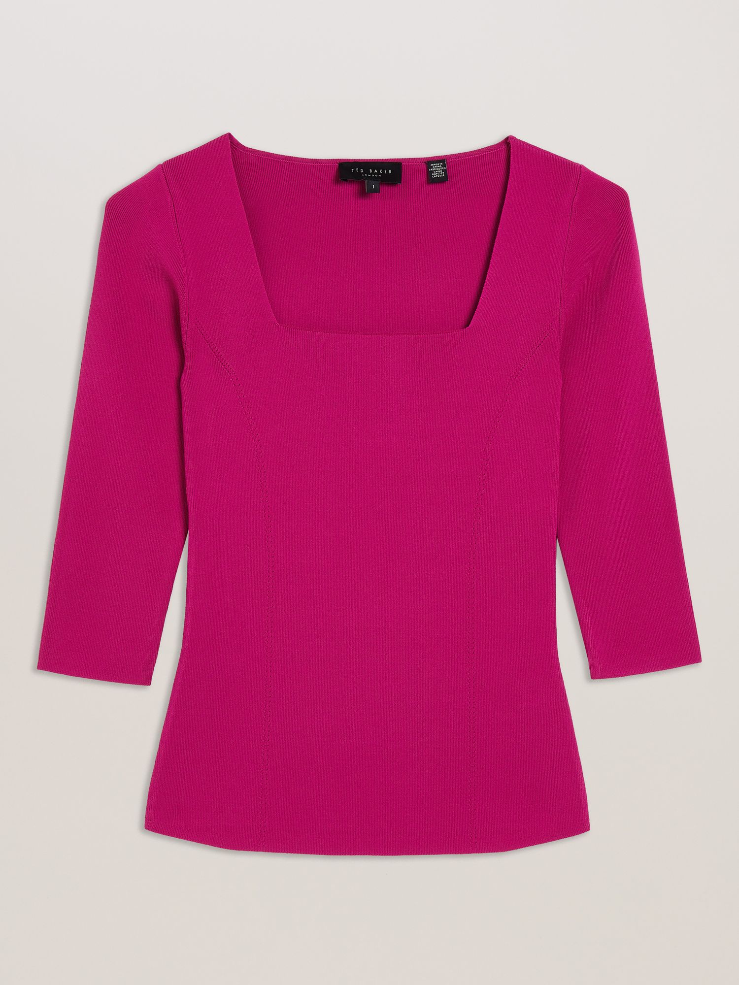 Ted Baker Vallryy Square Neck Fitted Knit Top, Pink Hot, 12