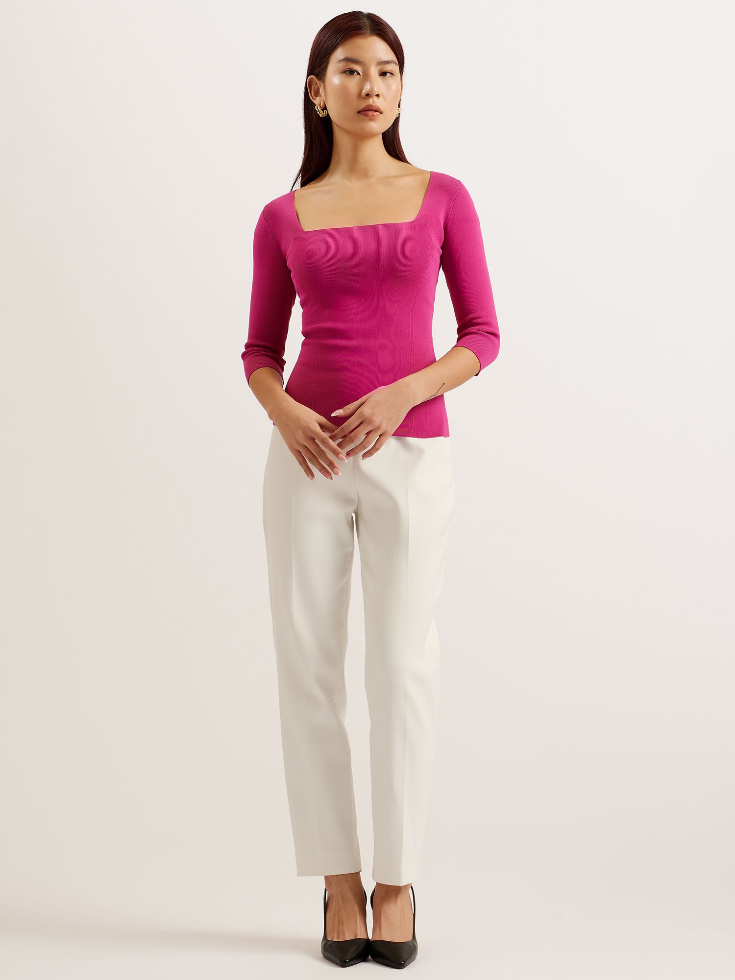 Ted Baker Vallryy Square Neck Fitted Knit Top, Pink Hot, 12