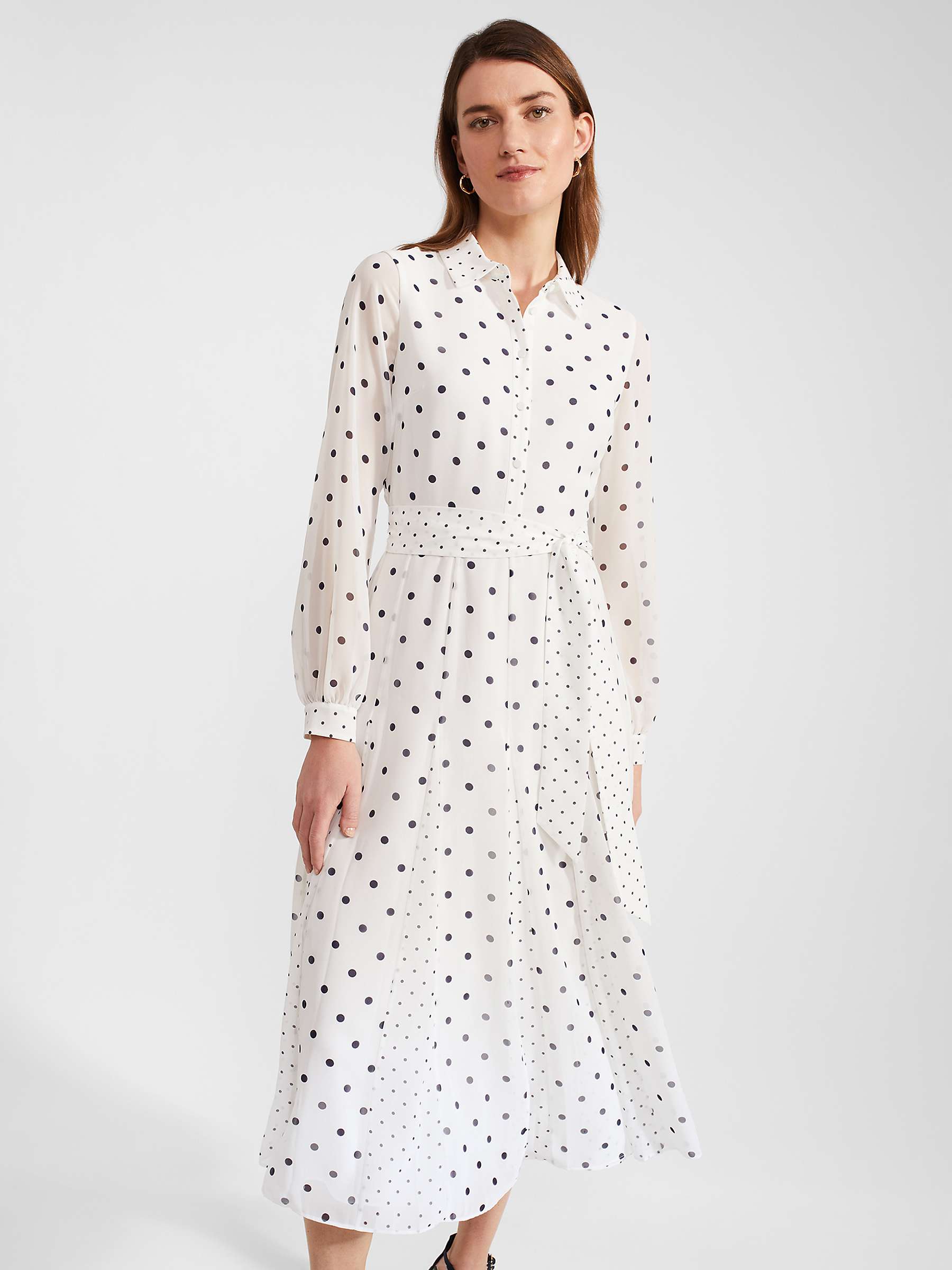 Buy Hobbs Lucilla Polka Dot Midi Shirt Dress, Ivory/Navy Online at johnlewis.com