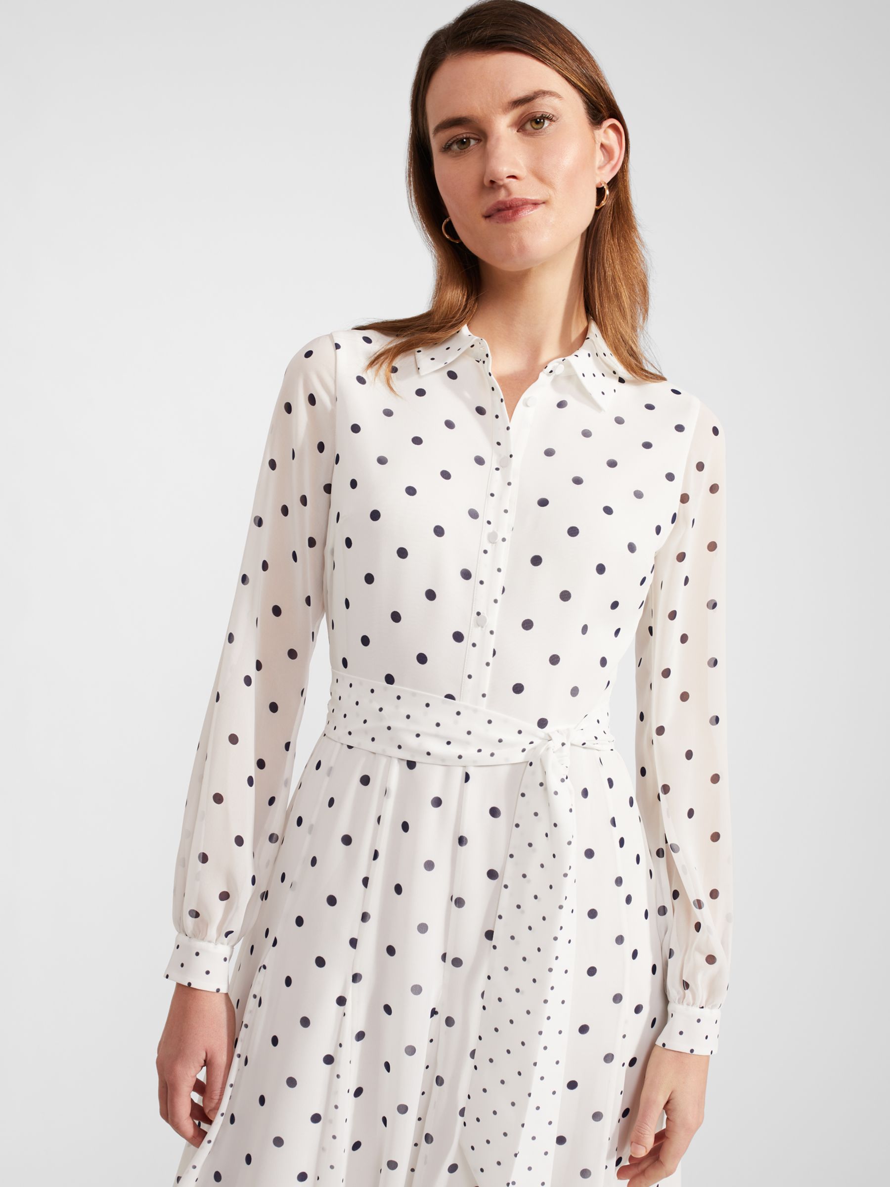 Hobbs Lucilla Polka Dot Midi Shirt Dress, Ivory/Navy, 10