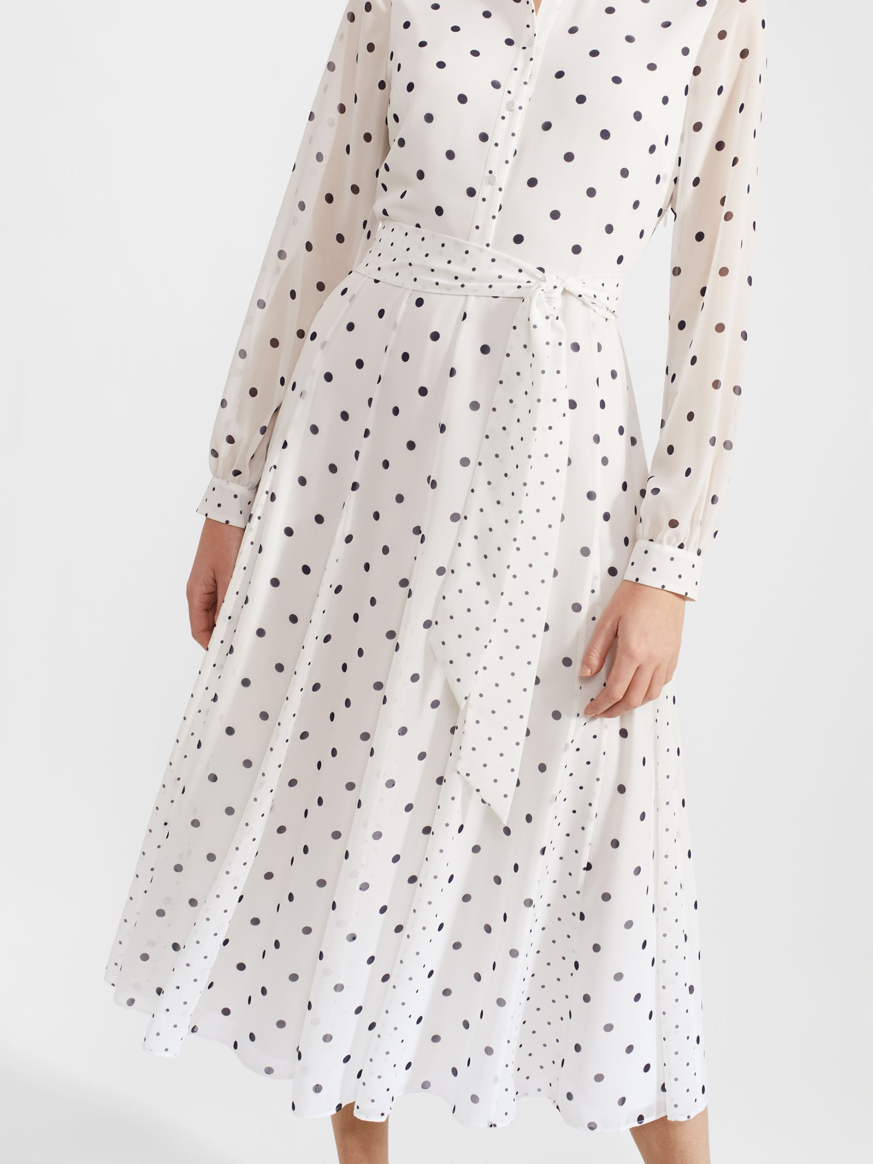 Hobbs Lucilla Polka Dot Midi Shirt Dress, Ivory/Navy, 10