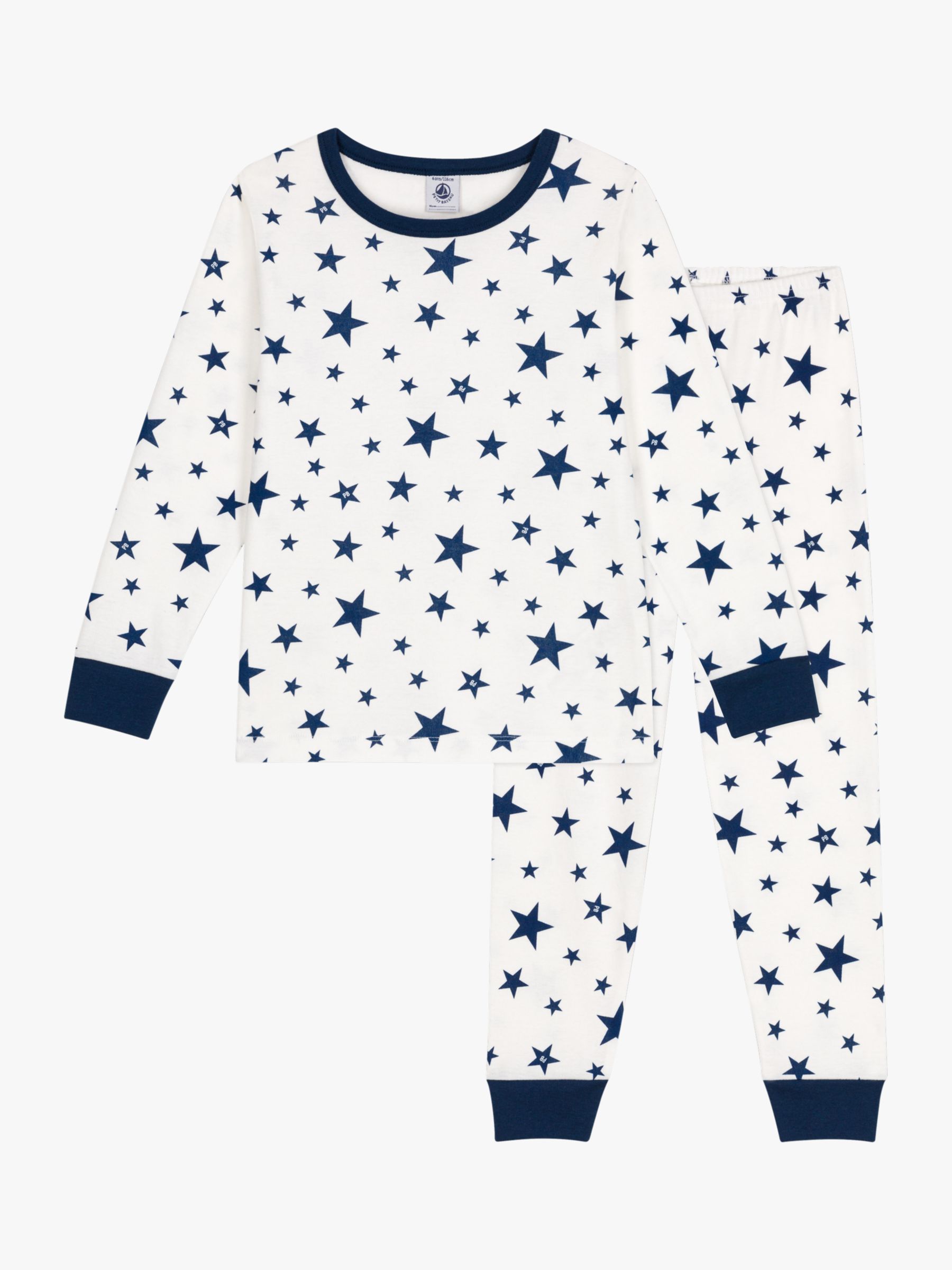 Petit Bateau Kids' Star Print Pyjamas, Marshmallow/Blue at John Lewis ...