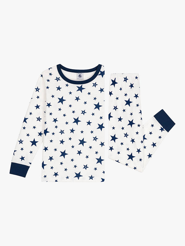 Petit Bateau Kids' Star Print Pyjamas, Marshmallow/Blue