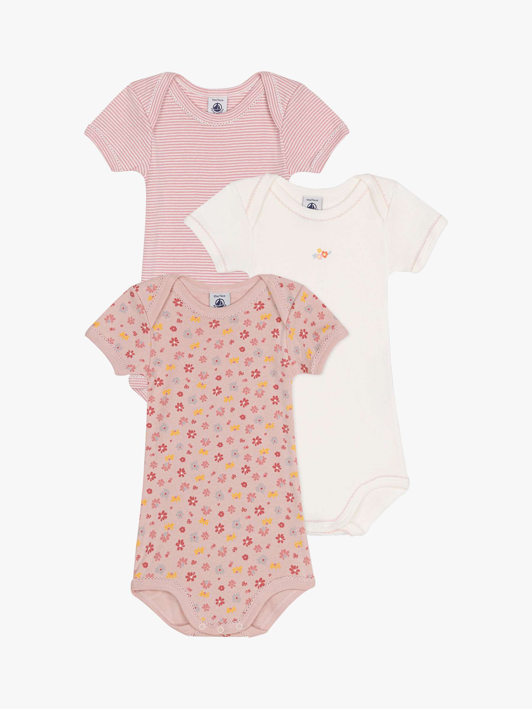 Buy Petit Bateau Baby Floral/Stripe Short Sleeve Bodysuits, Pack of 3, Pink/Multi Online at johnlewis.com