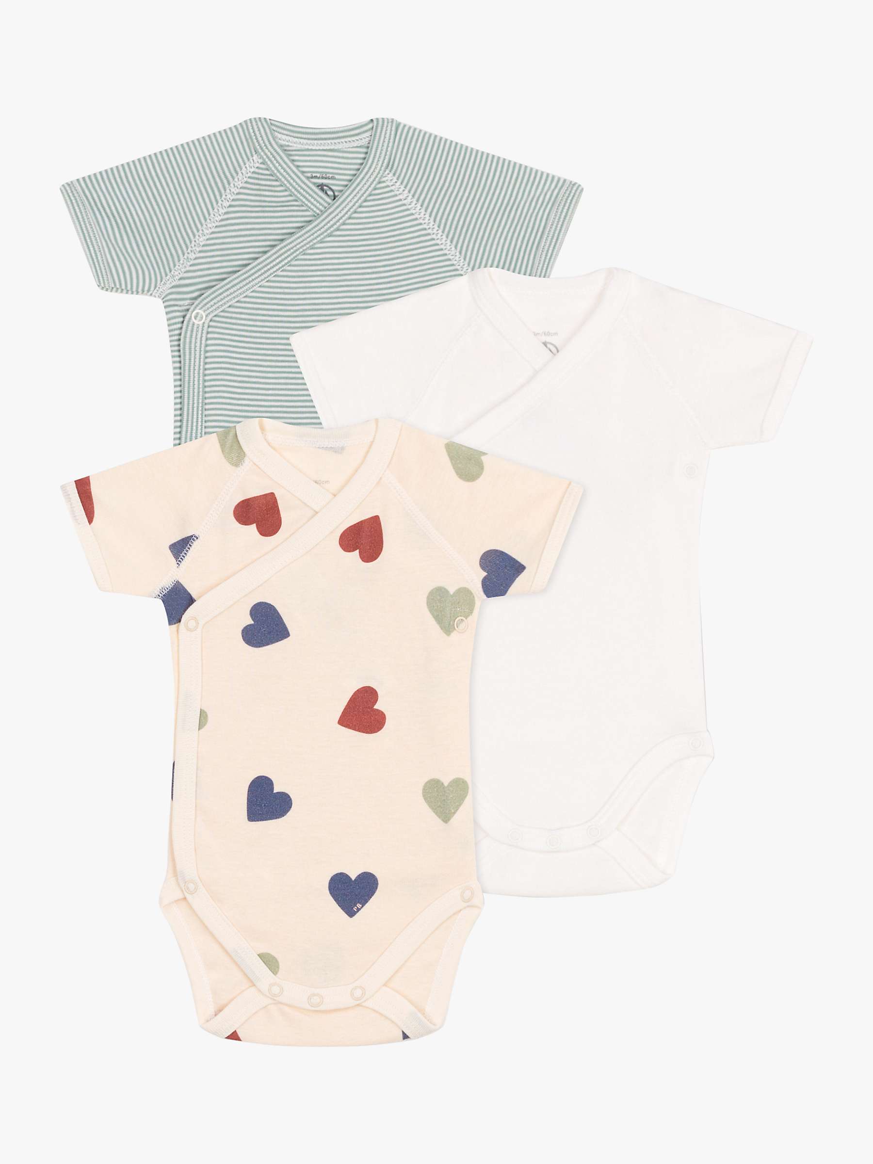 Buy Petit Bateau Baby Heart/Stripe Wrapover Short Sleeve Bodysuits, Pack of 3, Multi Online at johnlewis.com