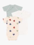 Petit Bateau Baby Heart/Stripe Wrapover Short Sleeve Bodysuits, Pack of 3, Multi