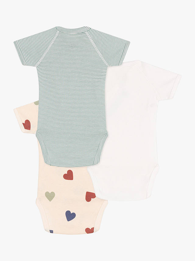Petit Bateau Baby Heart/Stripe Wrapover Short Sleeve Bodysuits, Pack of 3, Multi