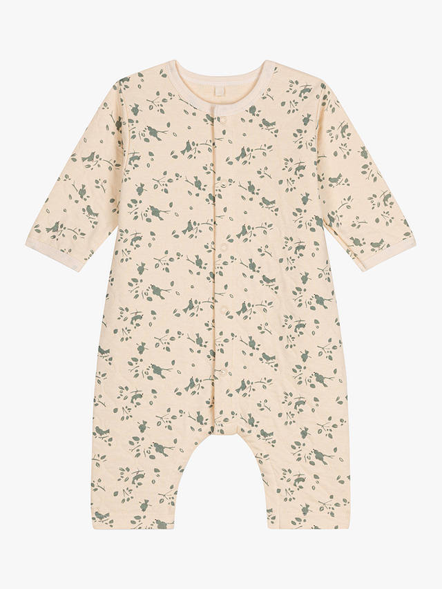 Petit Bateau Baby Bird Print Quilted Tube Knit Jumpsuit, Avalanche/Herbier