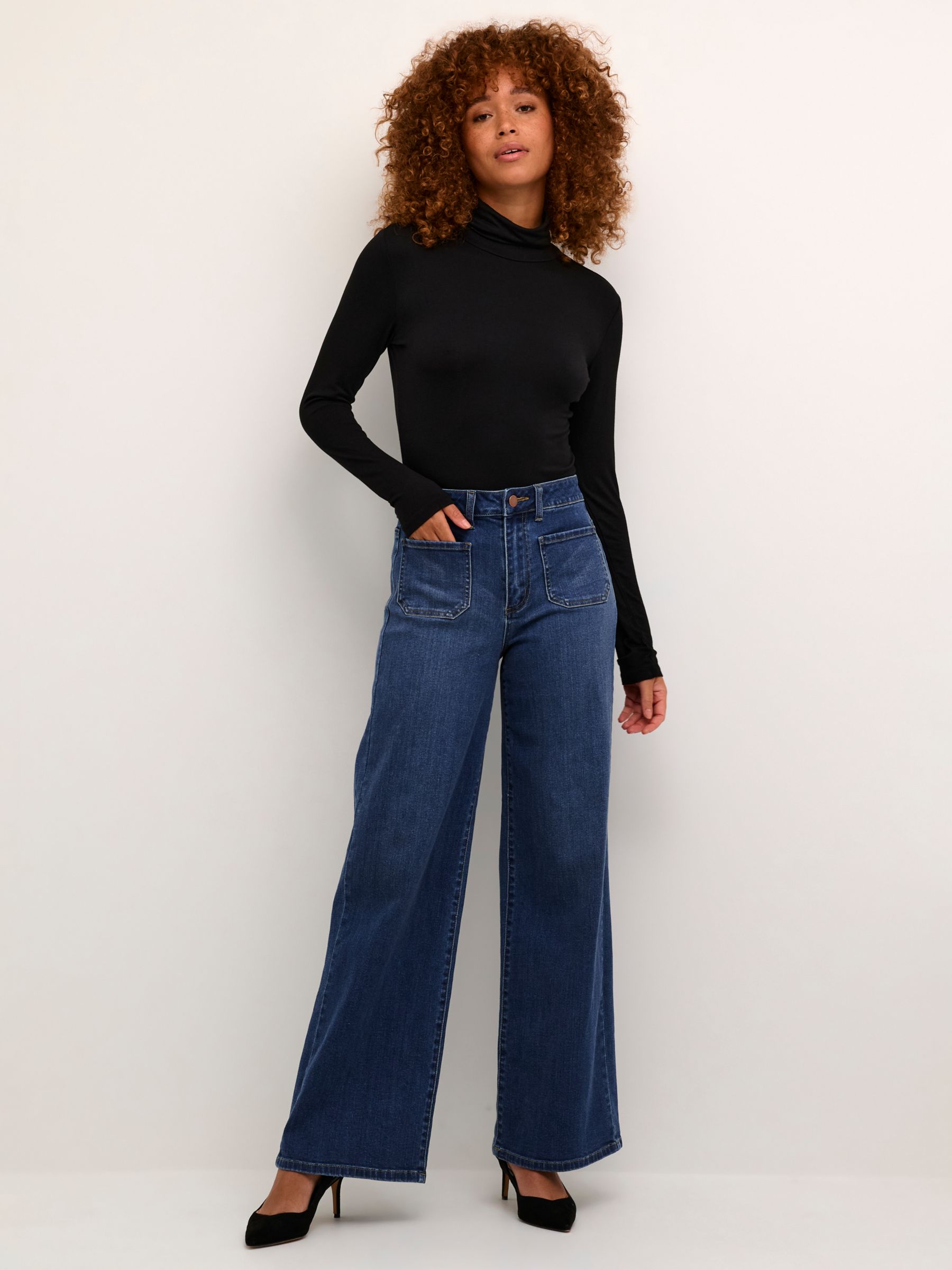 KAFFE Karla Flared Jeans, Medium Blue Denim, 8