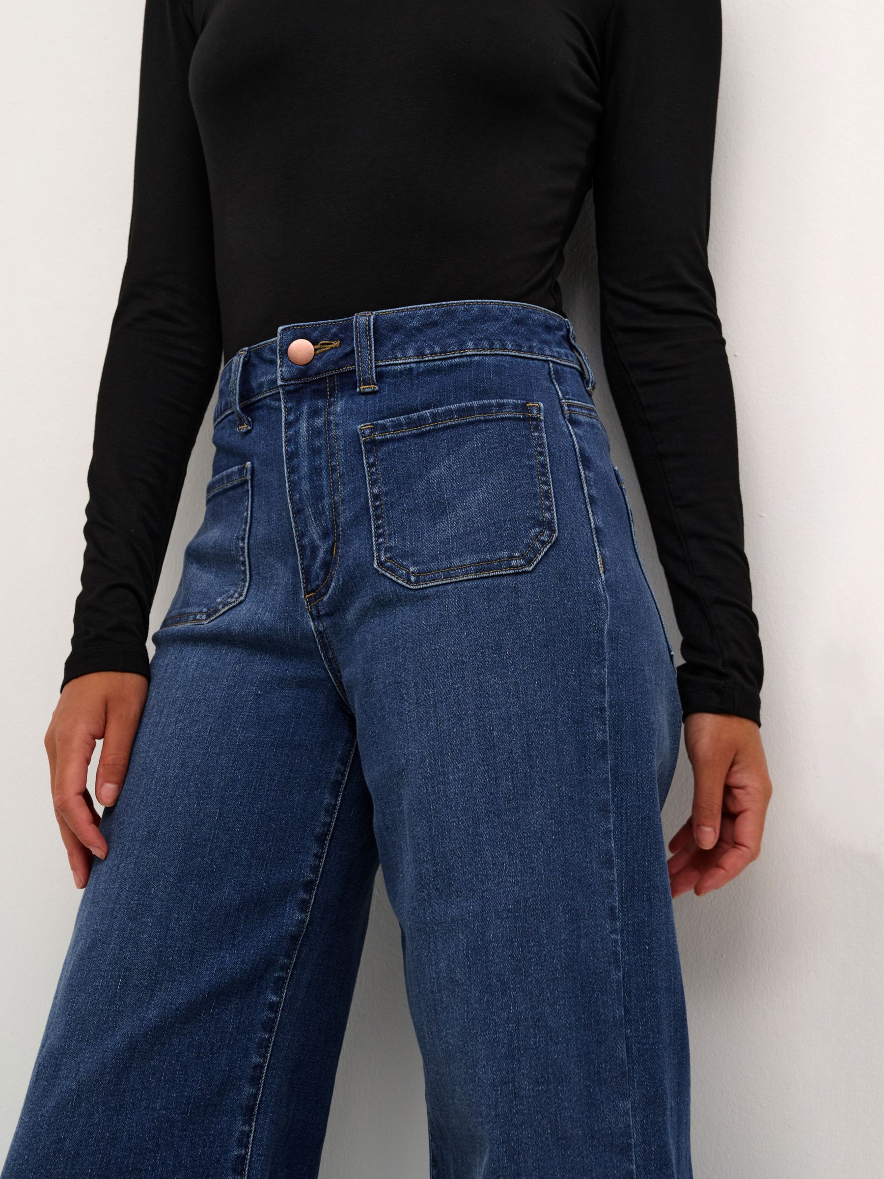 KAFFE Karla Flared Jeans, Medium Blue Denim, 8