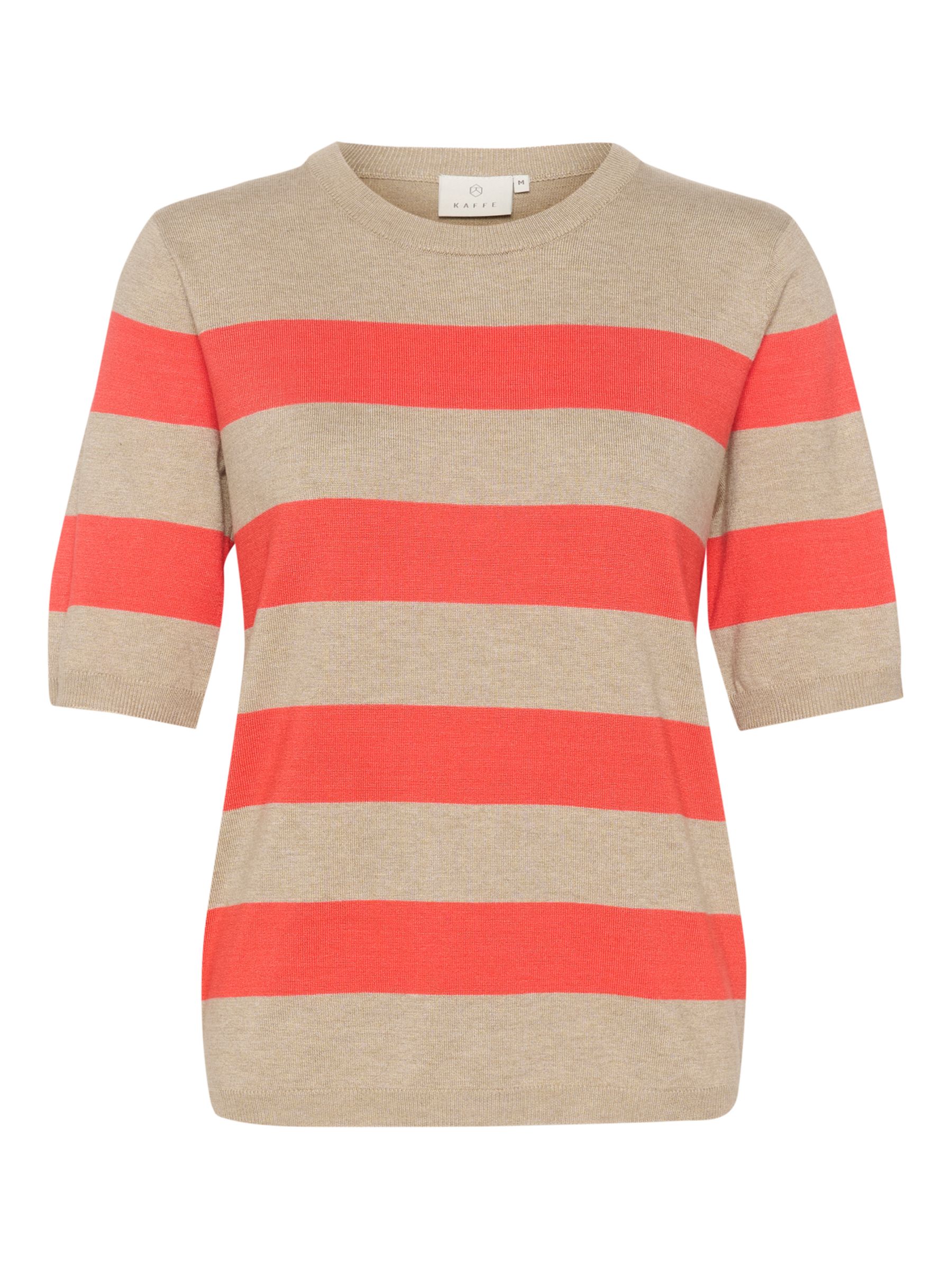 KAFFE Lizza Stripe Round Neck Jumper, Cayenne/Chinchilla, XS