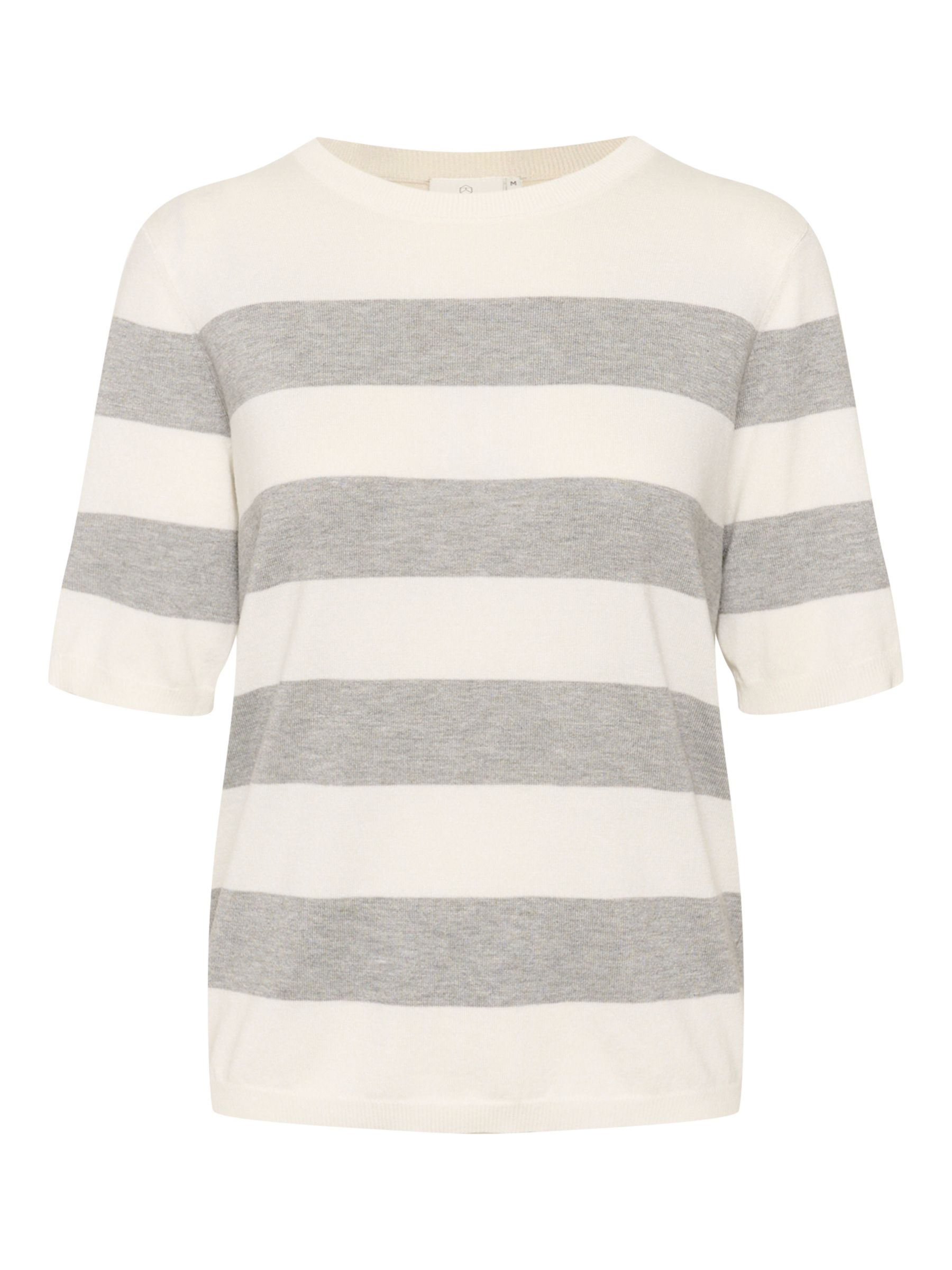 KAFFE Lizza Short Sleeve Striped Knitted Top, Chalk/Greymel at John ...