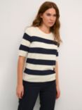 KAFFE Lizza Stripe Round Neck Jumper, Turtledove/Navy