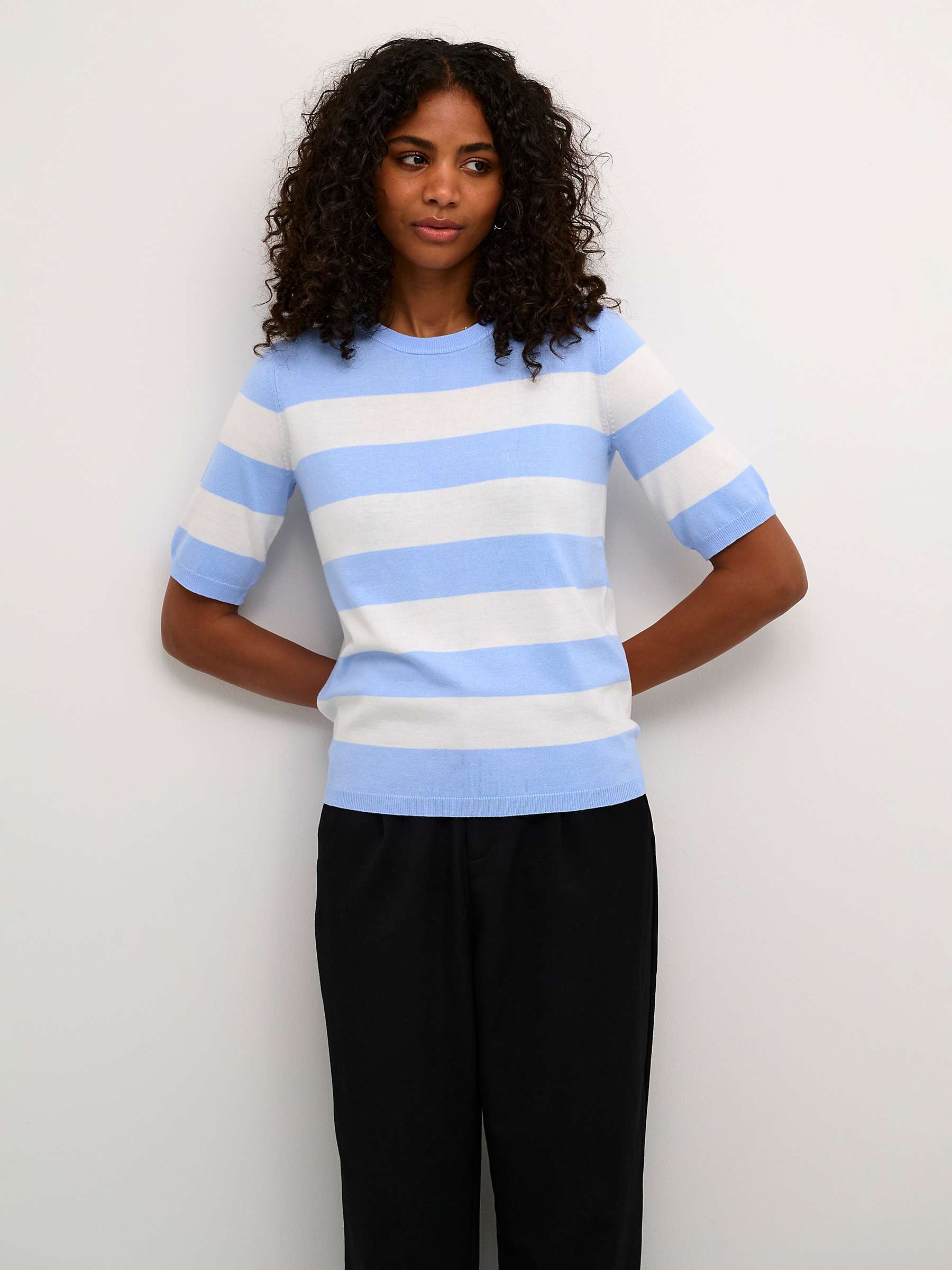 Buy KAFFE Milo Short Sleeve Knit Top, Blue/Ivory Online at johnlewis.com