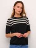 KAFFE Milo Short Sleeve Knit Top, Black/Feather