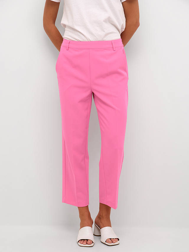 KAFFE Sakura Elastic Waist Cropped Trousers, Shocking Pink