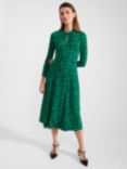Hobbs Petite Yasmin Midi Dress, Green/Navy, Green/Navy