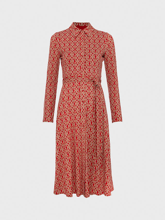 Hobbs Clarice Geometric Print Jersey Shirt Dress, Red/Multi