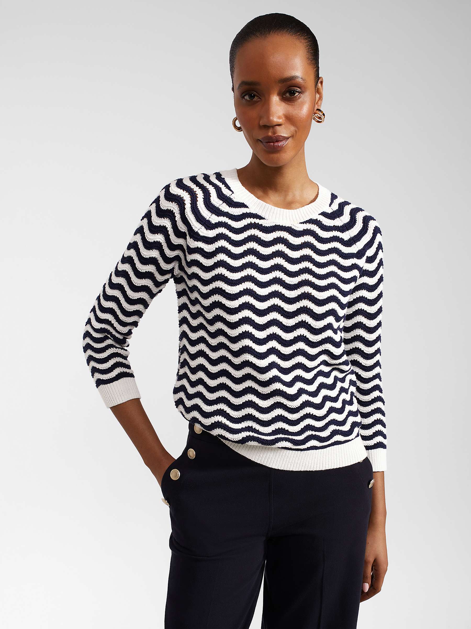 Buy Hobbs Lulu Wavy Stripe Cotton Jumper, Navy/Ivory Online at johnlewis.com