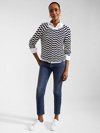 Hobbs Lulu Wavy Stripe Cotton Jumper, Navy/Ivory