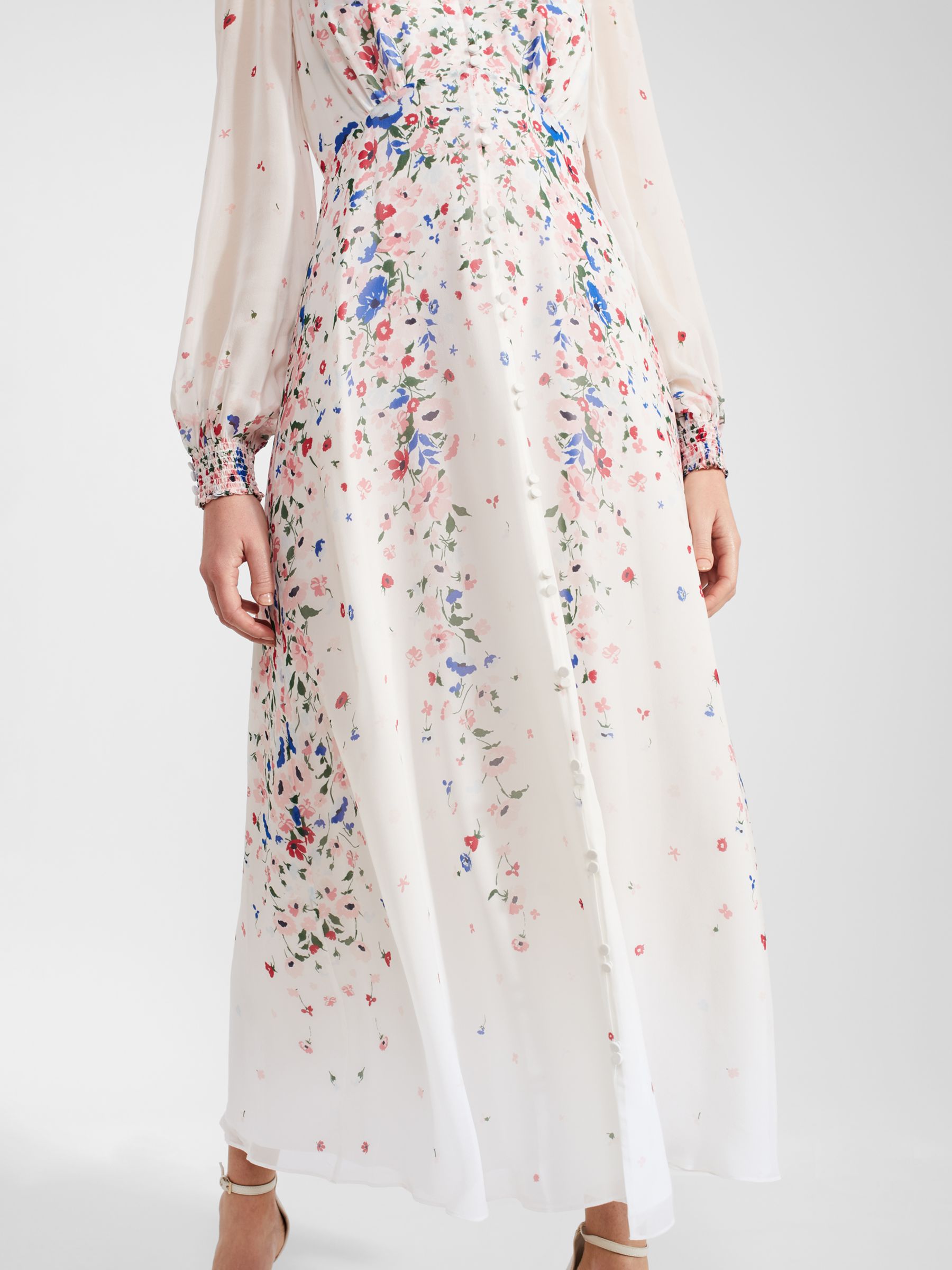 Hobbs Petite Asher Silk Maxi Dress, Ivory/Multi, 18