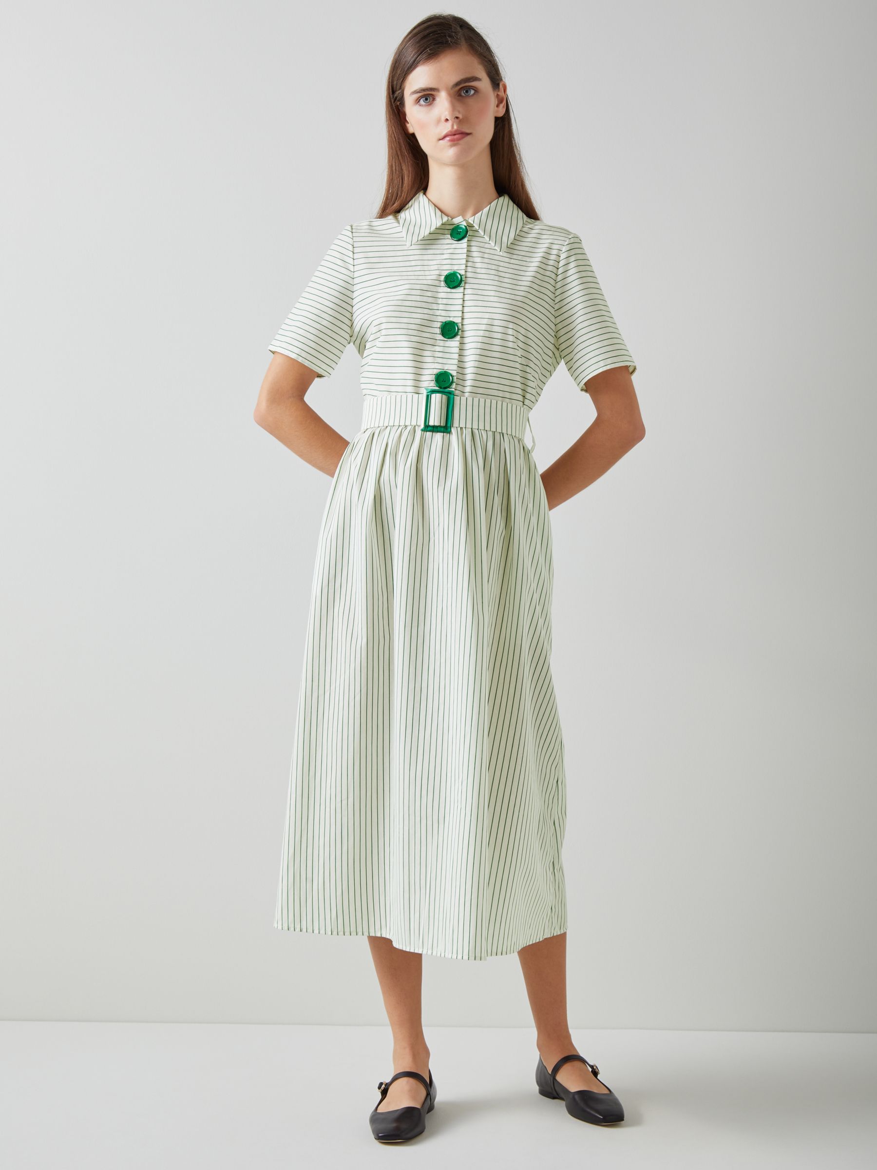 L.K.Bennett Bextor Stripe Shirt Dress, Cream/Green, 6