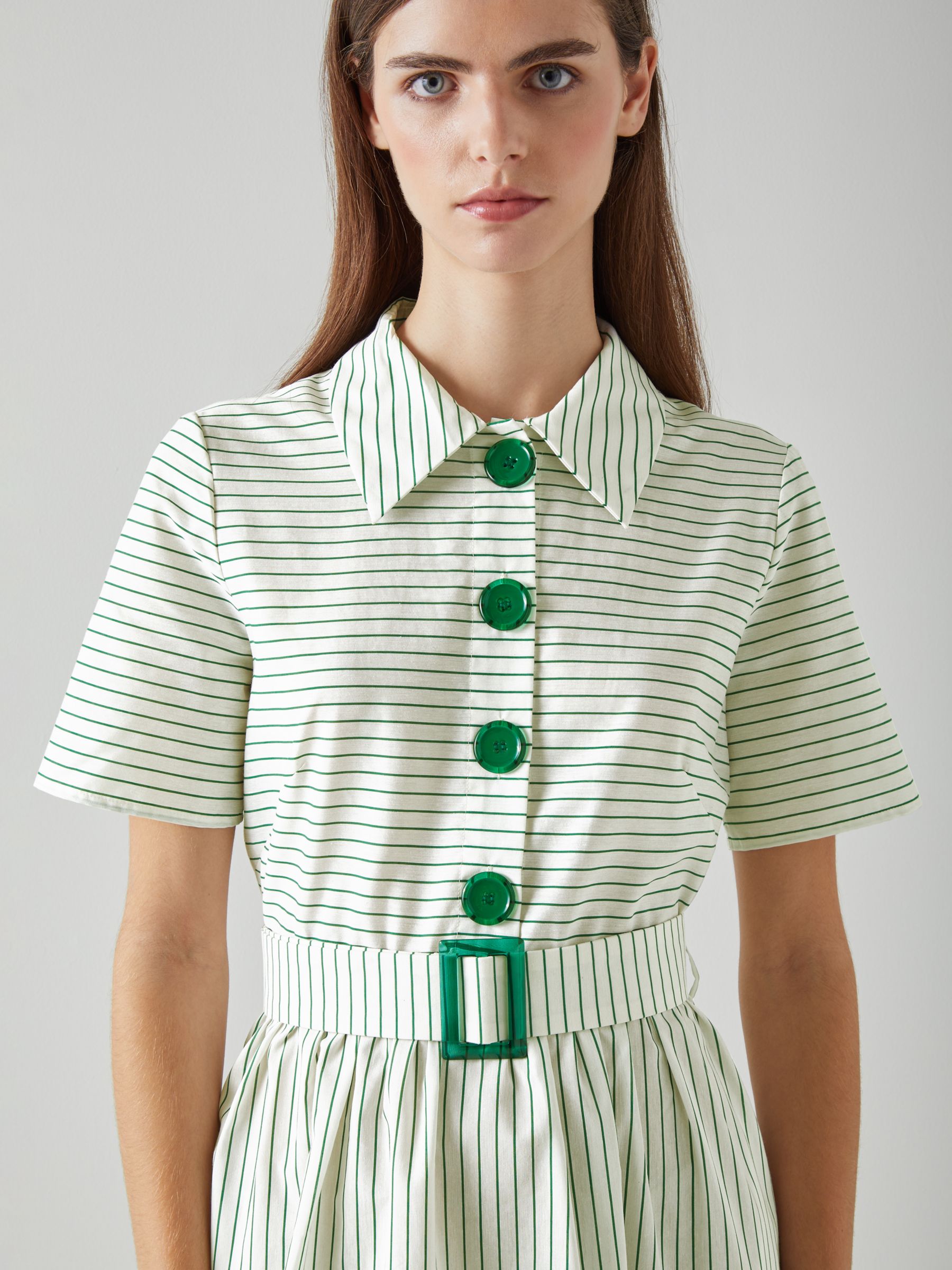 L.K.Bennett Bextor Stripe Shirt Dress, Cream/Green, 6