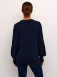 KAFFE Lizza Crew Neck Button Cuff Jumper, Midnight Marine