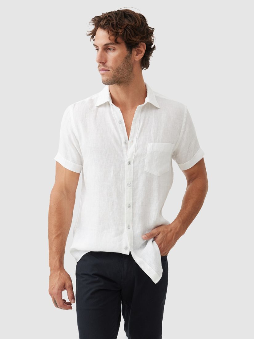 Rodd & Gunn Palm Beach Linen Slim Fit Short Sleeve Shirt, Snow, XXL
