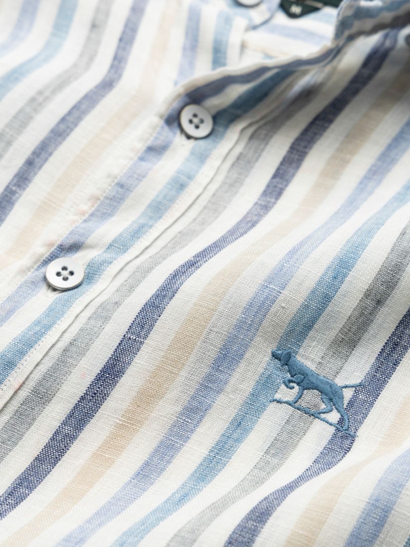 Rodd & Gunn Gimmerburn Linen Slim Long Sleeve Stripe Shirt, Washed Teal, L