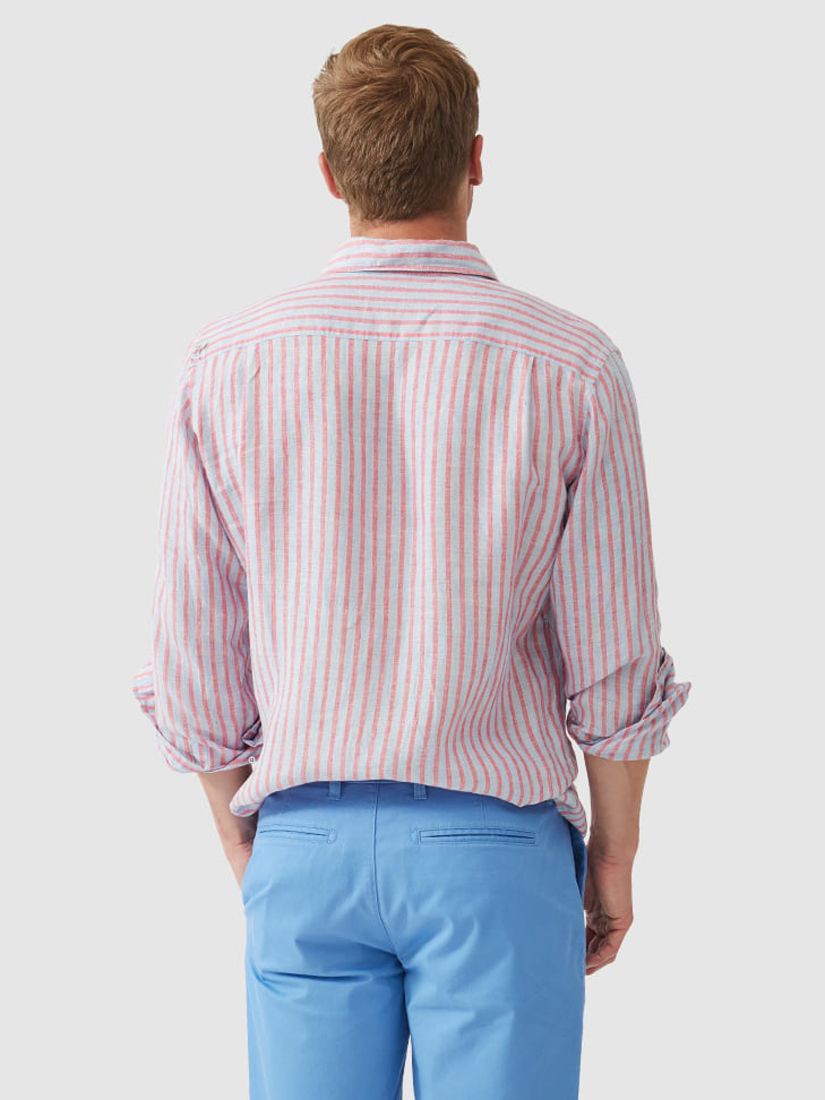 Rodd & Gunn Mclean Park Linen Striped Shirt, Sky Blue/Red, XS