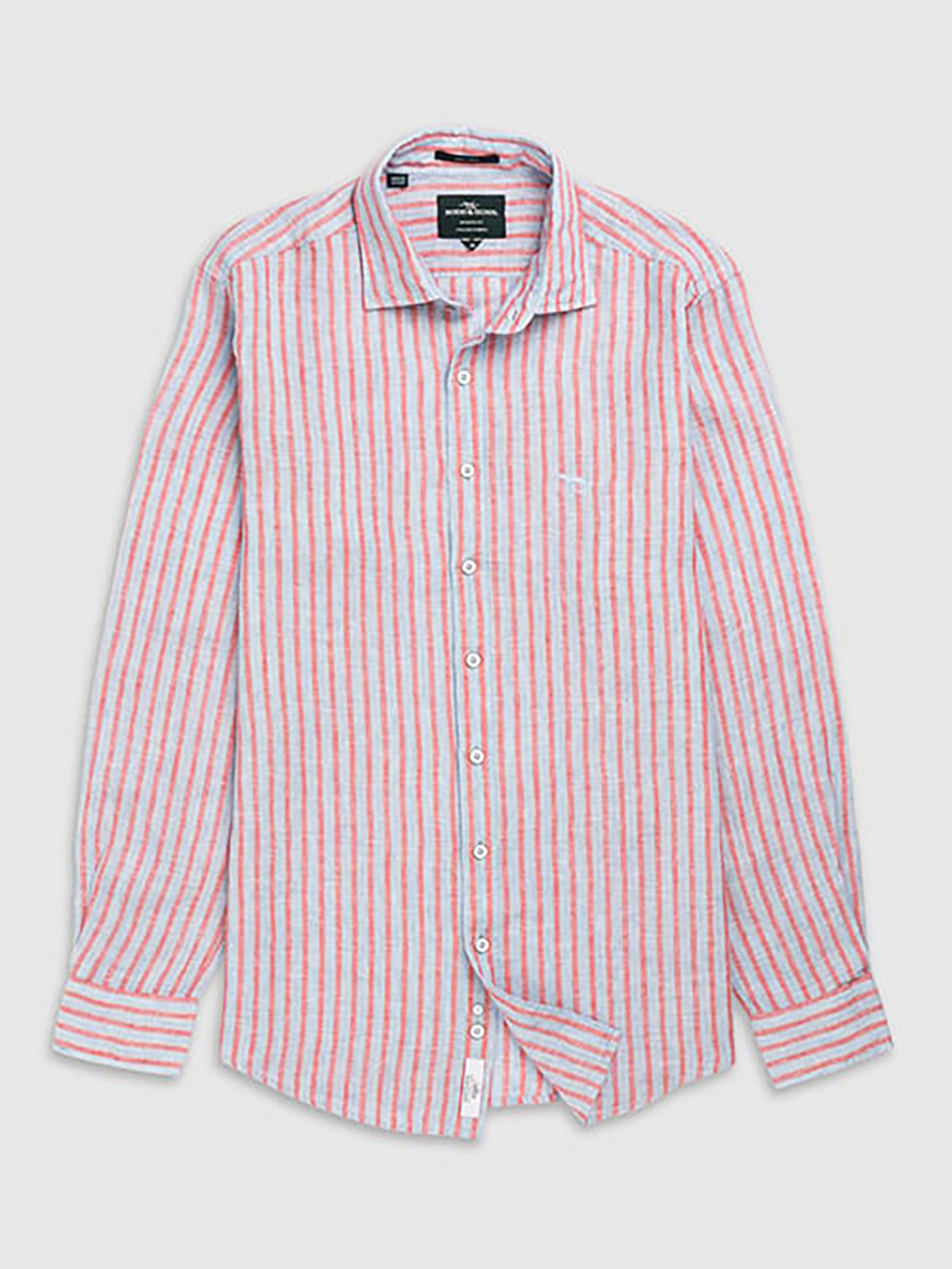 Rodd & Gunn Mclean Park Linen Striped Shirt, Sky Blue/Red, XS
