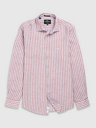 Rodd & Gunn Mclean Park Linen Striped Shirt, Sky Blue/Red