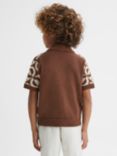 Reiss Kids' Frenchie Geometric Knit Cuban Collar Shirt, Tobacco