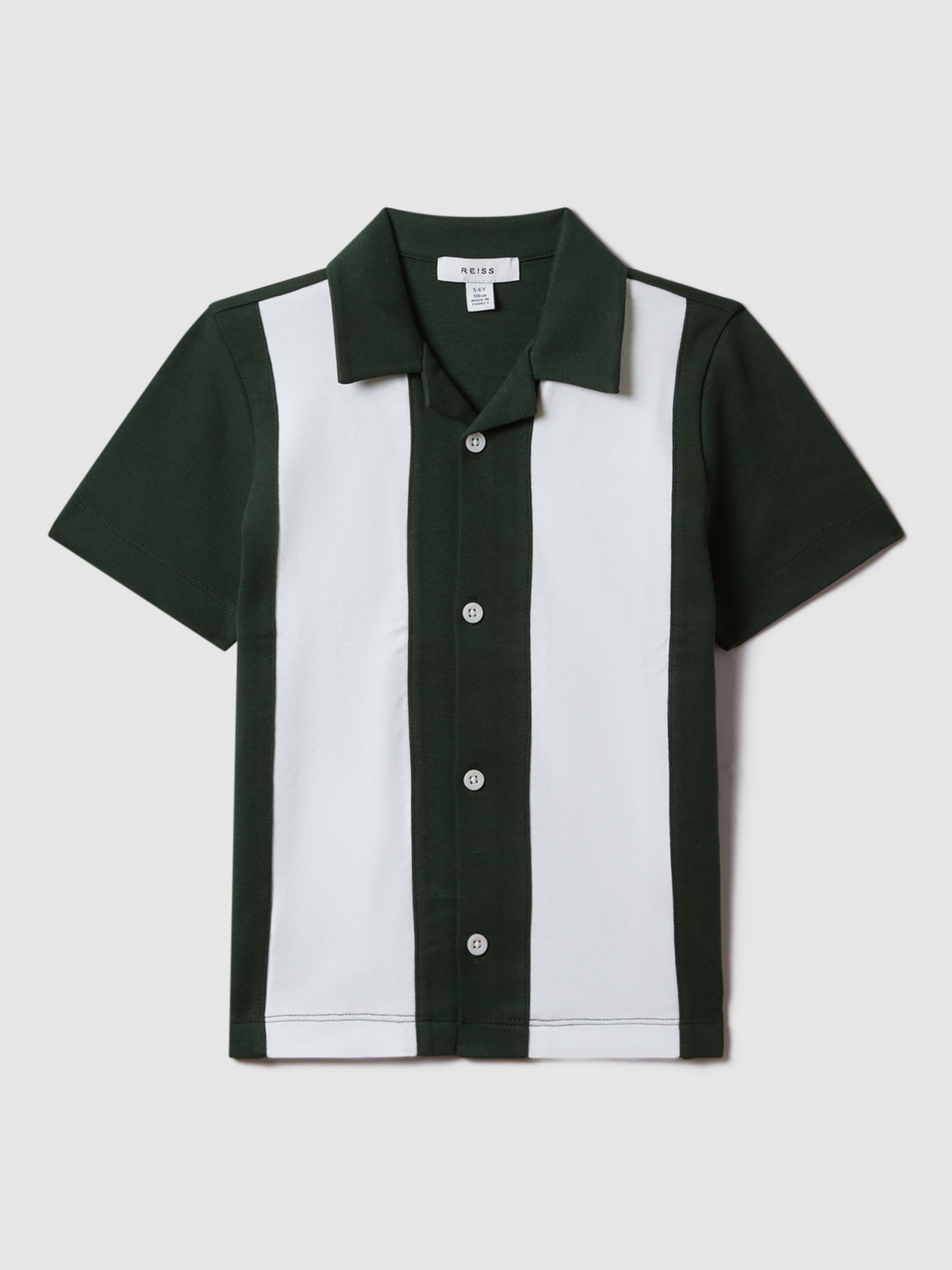 Reiss Kids' Skade Cuban Collar Bowling Shirt, Green/Ecru, 5-6Y