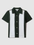 Reiss Kids' Skade Cuban Collar Bowling Shirt, Green/Ecru