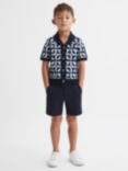 Reiss Kids' Frenchie Geometric Knit Cuban Collar Shirt