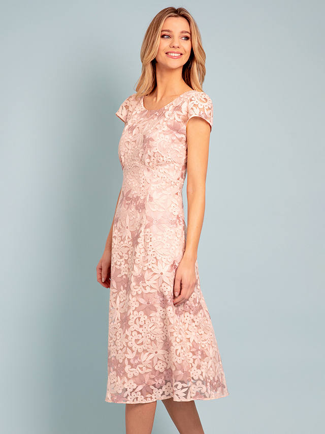 Alie Street Charlotte Lace Midi Dress, Coral Pink