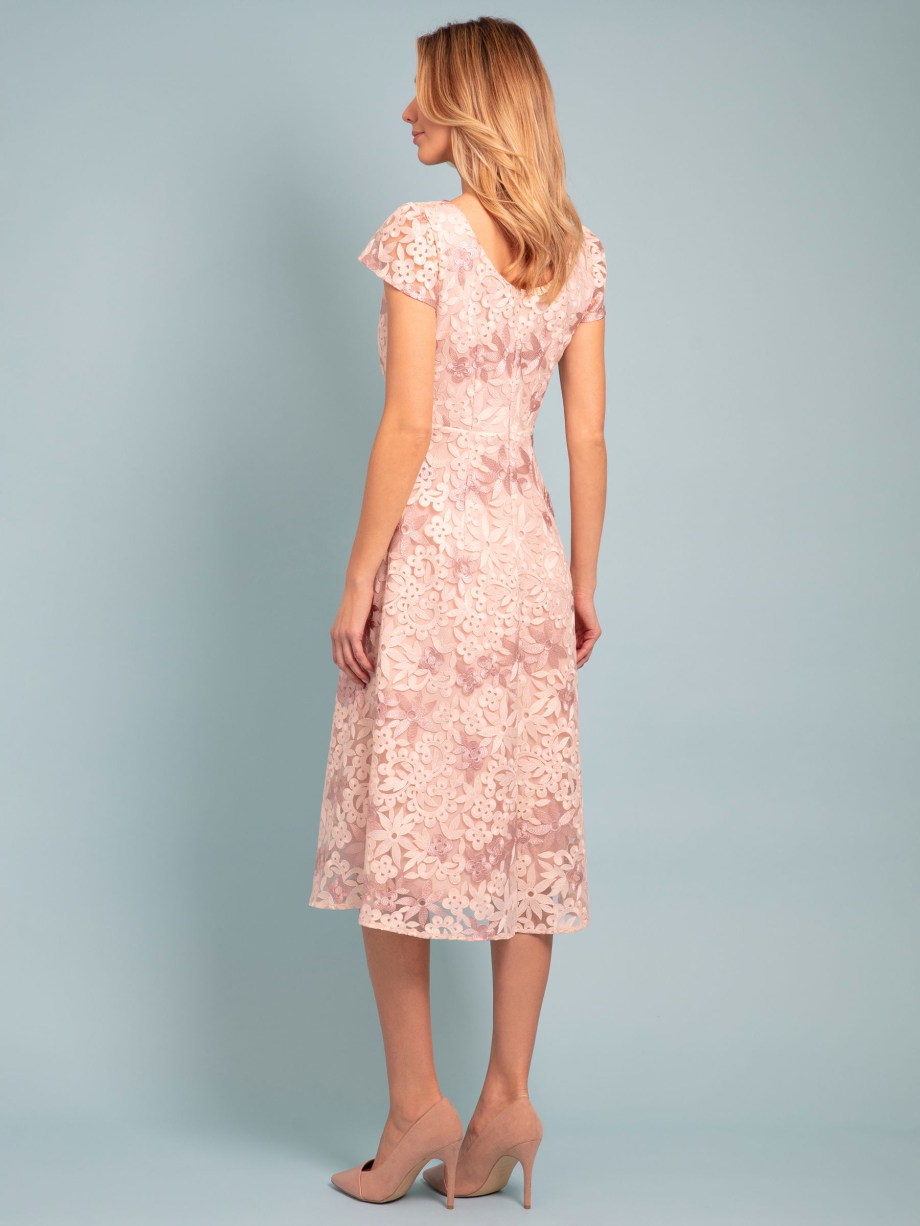 Alie Street Charlotte Lace Midi Dress, Coral Pink, 12-14